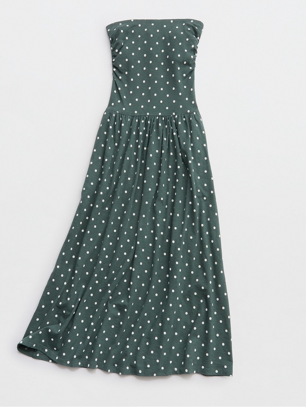 American Eagle Outfitters Strapless Forest Green Polka Dot Midi Dress - Picture 3 of 10